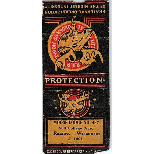 Moose Lodge No 437 Racine WI Vintage Matchbook Cover SC7-Y8