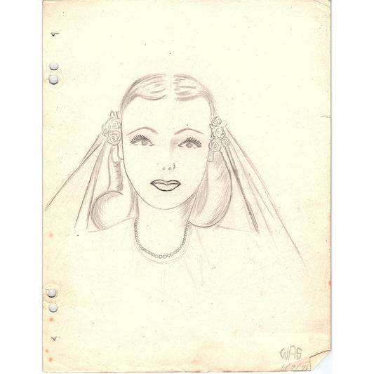 1940s Original Sketch Portrait of a Young Lady Winifred Schutsky D26-20