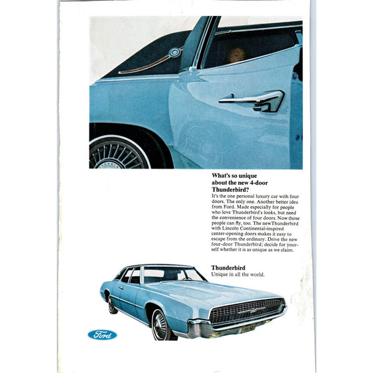 Ford Thunderbird 4-Door Blue Automobile Car - Vintage Magazine Ad D20