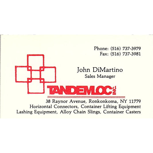 John DiMartino Tandemloc Inc Ronkonkoma NY Vintage Business Card SD9-B13