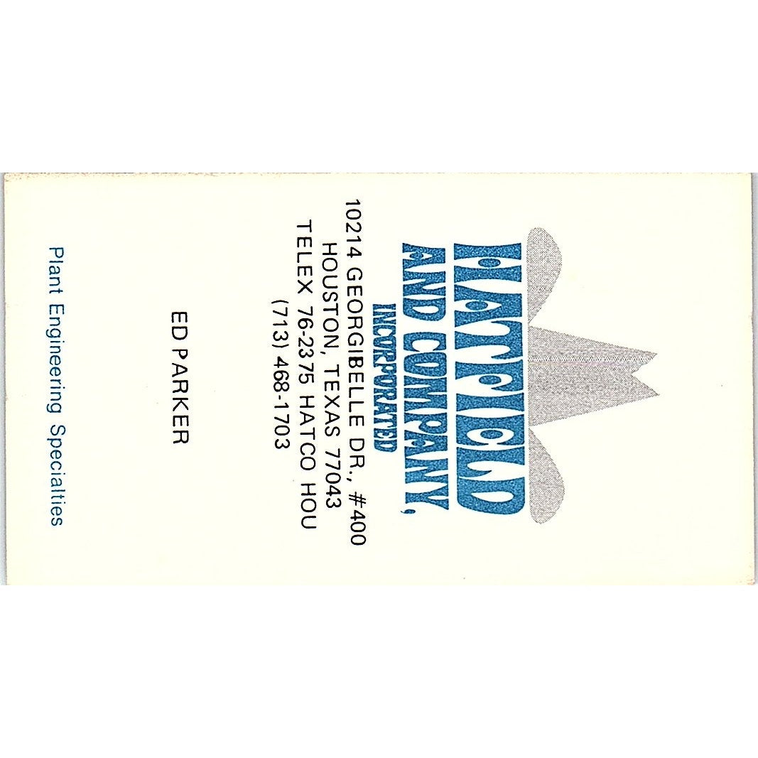 Hatfield and company ED Parker Houston Texas  Vintage Business Card SF3-B6