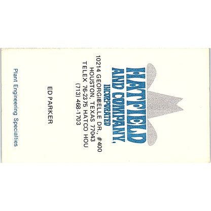 Hatfield and company ED Parker Houston Texas  Vintage Business Card SF3-B6