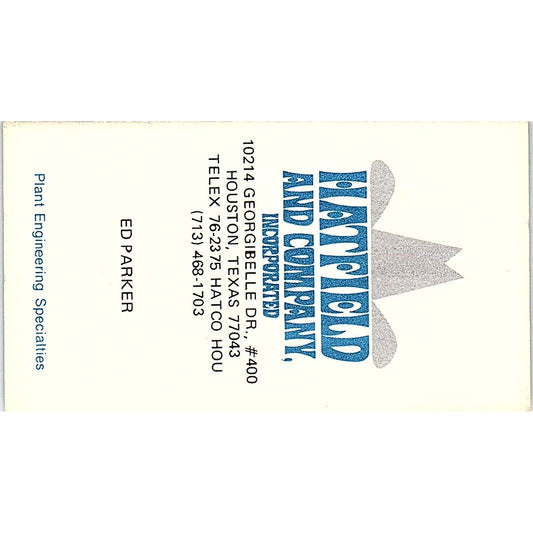 Hatfield and company ED Parker Houston Texas  Vintage Business Card SF3-B6