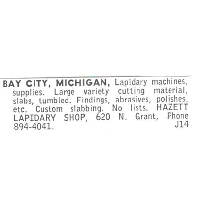 Hazett Lapidary Gem Shop Bay City Michigan 1972 Ad AF8-S13