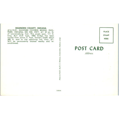 Guilford Bridge Dearborn County Indiana Covered Bridge Postcard PB11