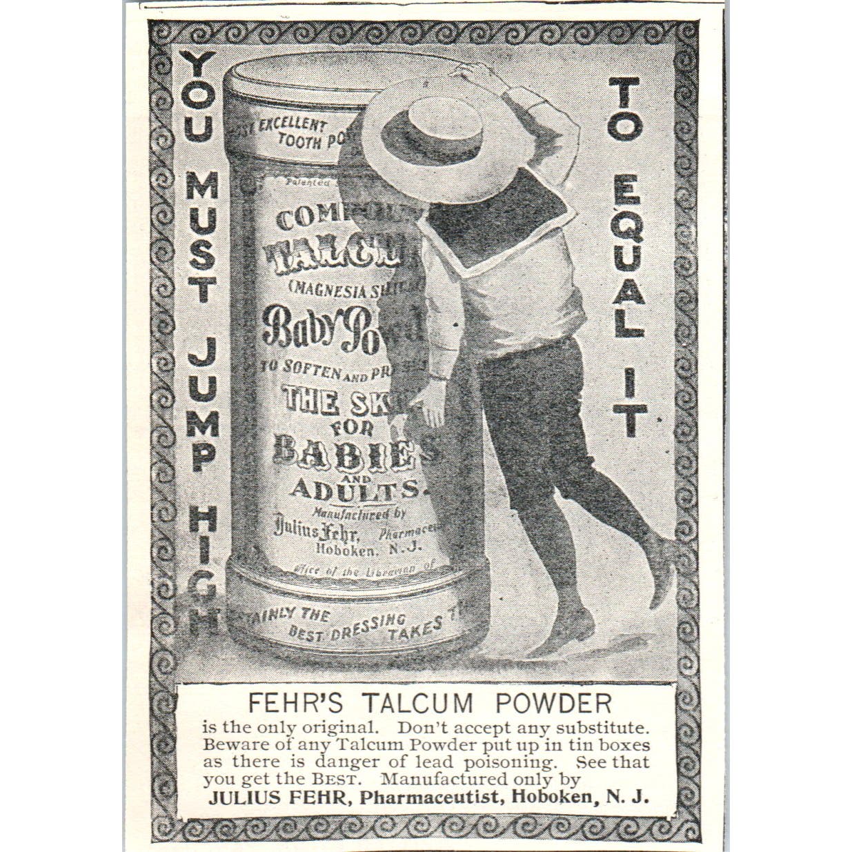 Fehr's Talcum Powder Julius Fehr Hoboken NH 1897 Victorian Ad AE9-TS9