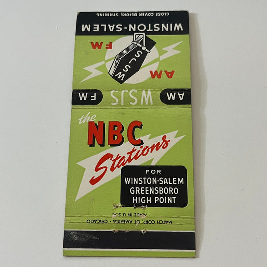 WSJS NBC Stations Winston-Salem Vintage Matchbook Cover TB6-MB2-6