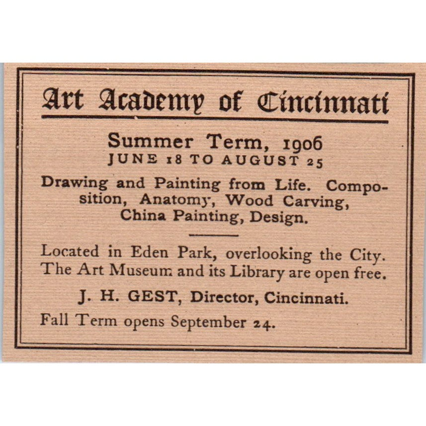 Art Academy of Cincinnati J.H. Gest Director 1906 Victorian Ad AB8-MA2