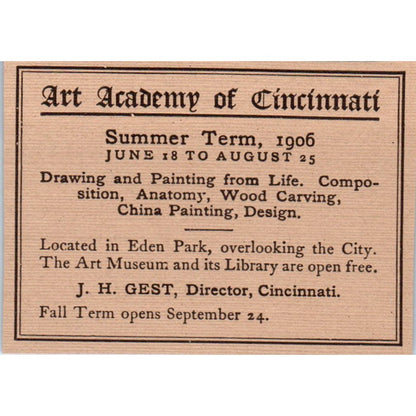 Art Academy of Cincinnati J.H. Gest Director 1906 Victorian Ad AB8-MA2