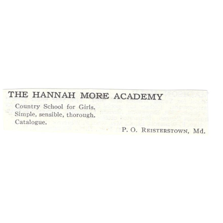 Hannah More Academy Reisterstown MD 1918 Original Magazine Advertisement AE5-SA8