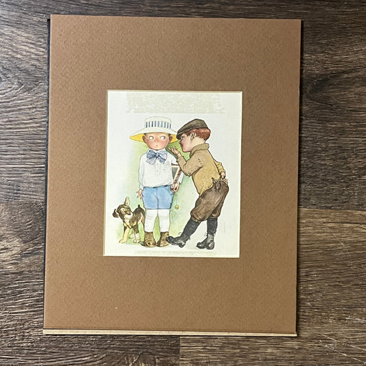 Vintage Dutch Boys w/ Puppy F.Y. Cory Illustration Matted Art Print 8x10 V4