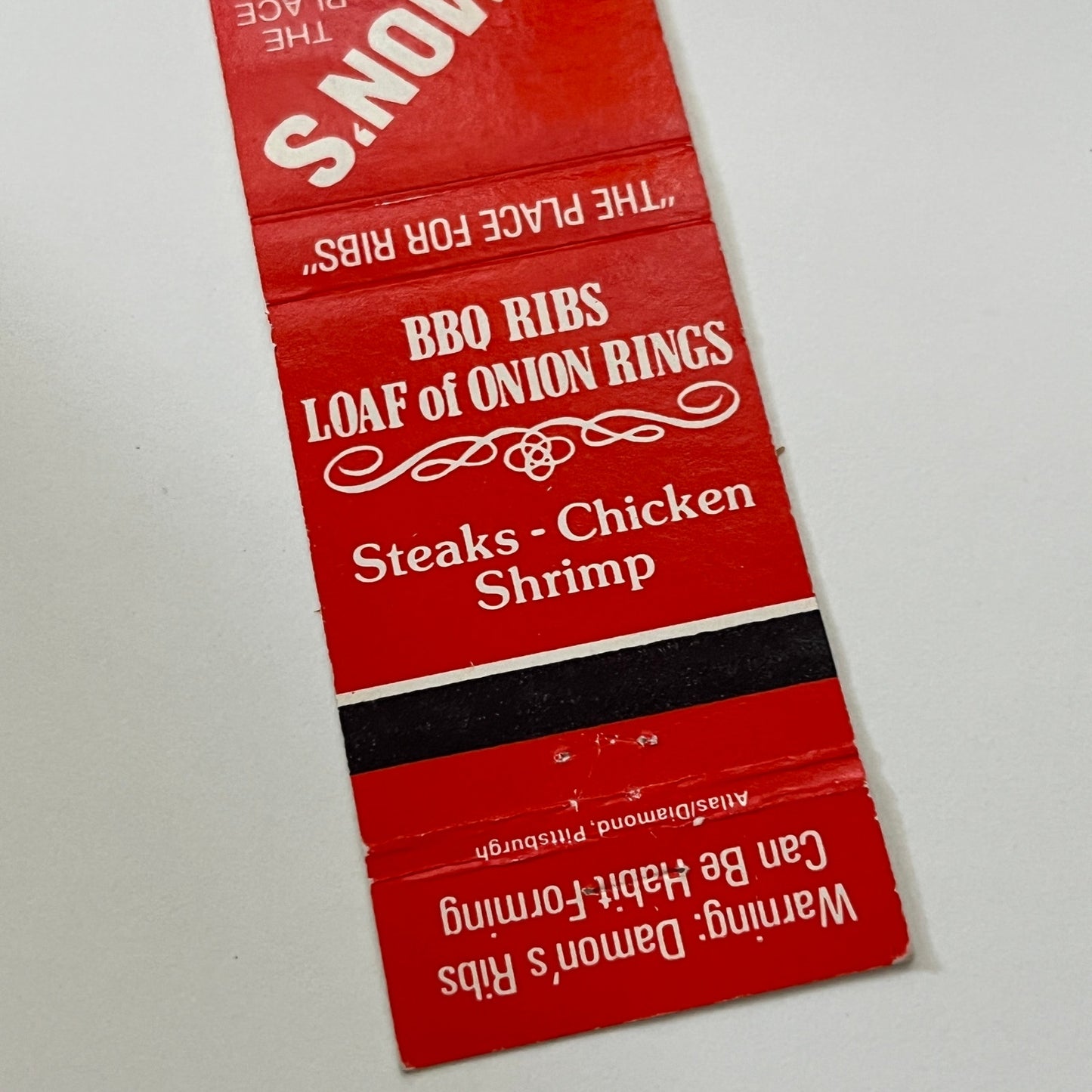 Damon's The Place For Ribs Altamonte Springs FL Matchbook Cover TB6-MB1-14