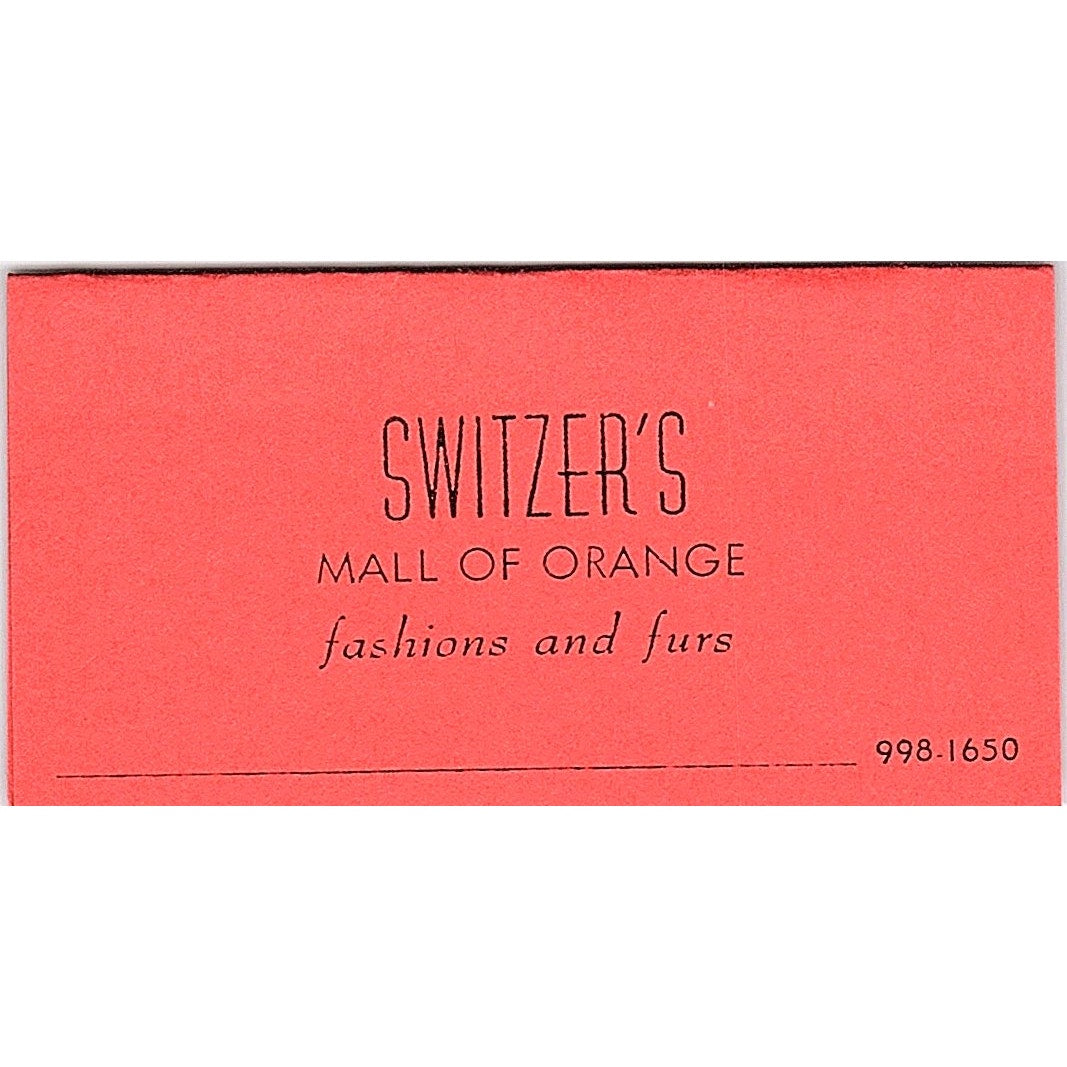 Switzer's Mall of Orange CA Fashions & Furs Vintage Business Card SE5-B4
