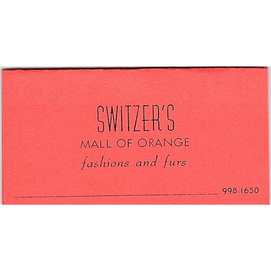 Switzer's Mall of Orange CA Fashions & Furs Vintage Business Card SE5-B4