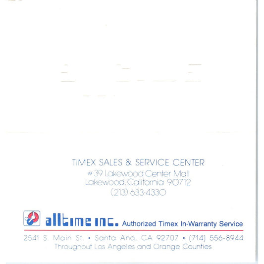 Alltime Inc Timex Sales & Service Los Angeles Vintage Business Card SE3-B5