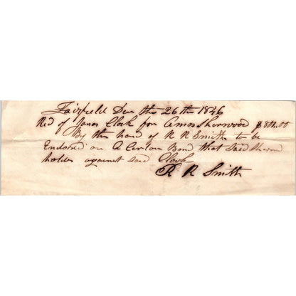 1846 Original Handwritten Letter R.R. Smith - Amos Sherwood Receipt D18