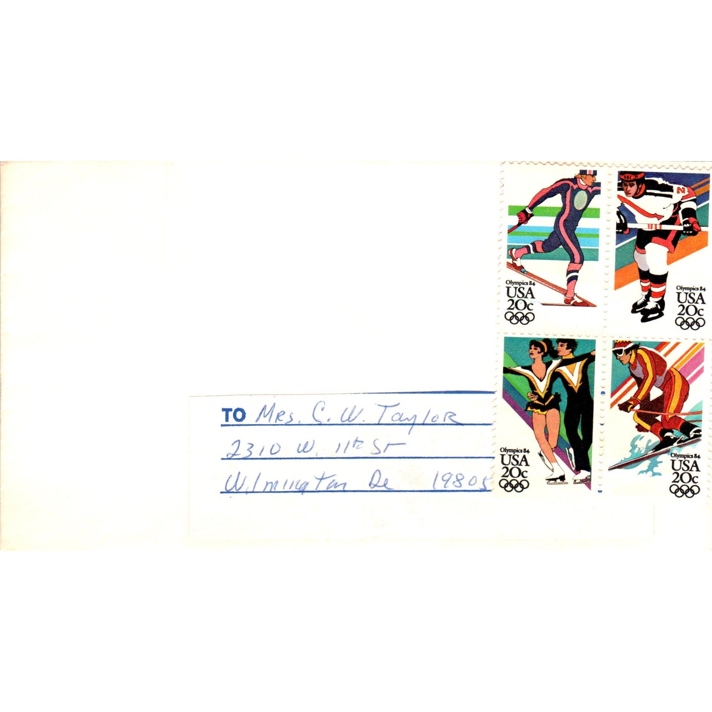Set of 4 1984 20c 14th Winter Olympic Games Stamps on Envelope TJ5-PC4