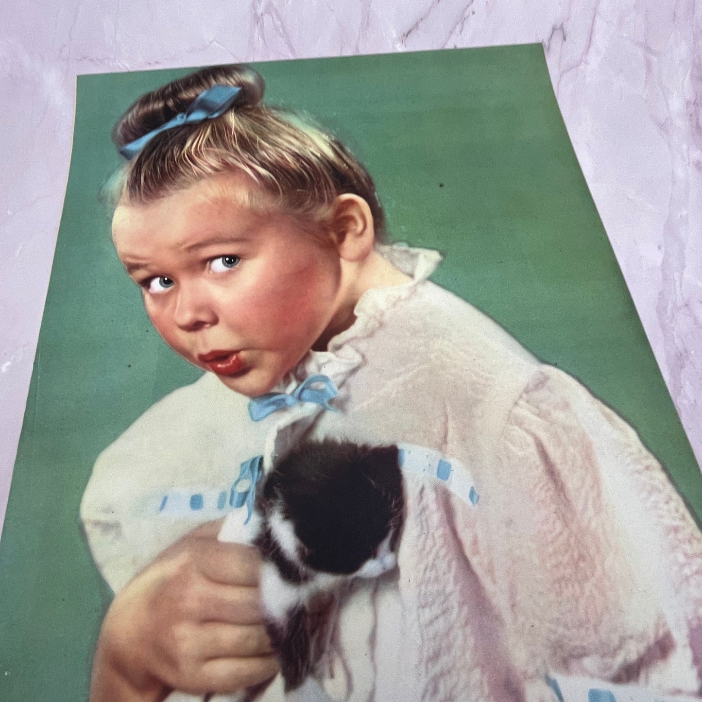 Arrullo Girl With Kitten Vintage Mexican 12x14" Art Print V21