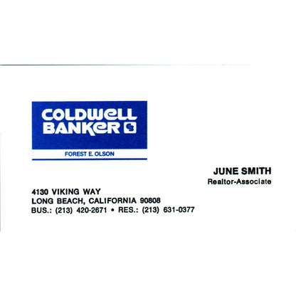 June Smith Coldwell Banker Long Beach CA Vintage Business Card SE3-B9