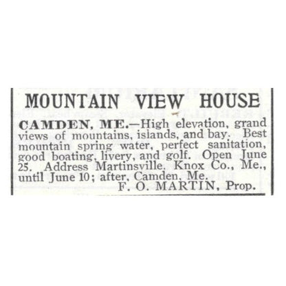 Camden ME Mountain View House F.O. Martin 1903 Magazine Ad AF7-SS3