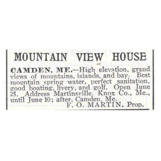 Camden ME Mountain View House F.O. Martin 1903 Magazine Ad AF7-SS3