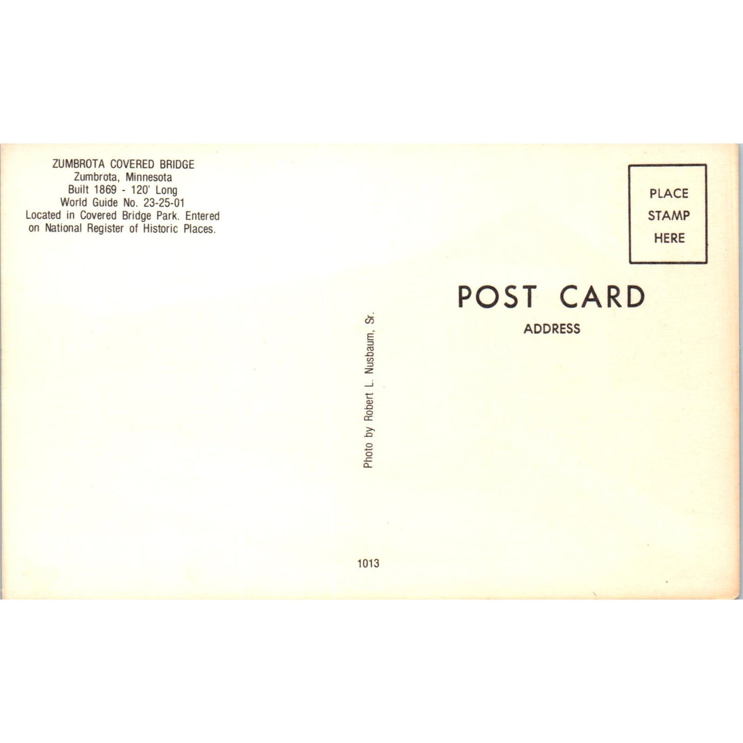 Zumbrota Bridge Covered Bridge Park Minnesota Covered Bridge Postcard PC6