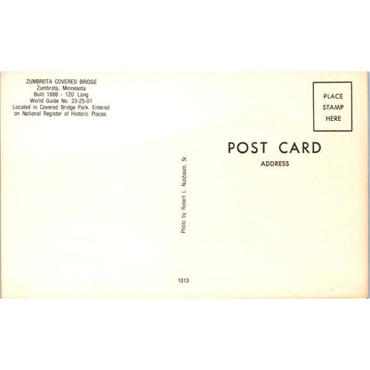 Zumbrota Bridge Covered Bridge Park Minnesota Covered Bridge Postcard PC6