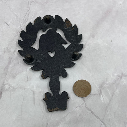 Vintage Small Cast Iron Trivet American Bald Eagle Heart Laurel Leaves 4.25" SC1