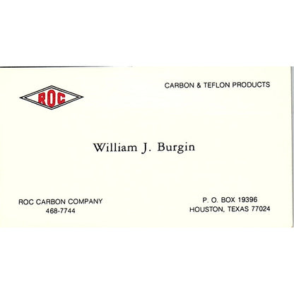 ROC Carbon Company William J. Burgin Houston Texas Vintage Business Card SB4-B10