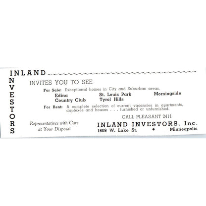 Inland Investors Inc W. Lake Street Minneapolis 1940 Magazine Ad AF1-OM