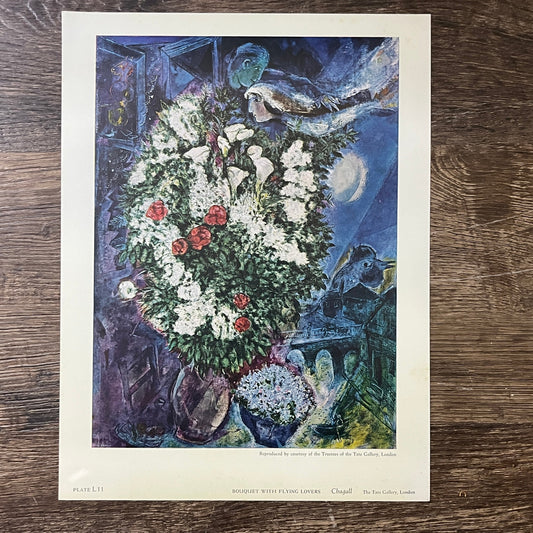 Bouquet With Flying Lovers - Chagall Vintage Art Print 9x12 V5