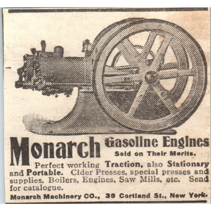 Monarch Machinery Co Gasoline Engines Courtland St NY 1905 Magazine Ad AF1-NH2