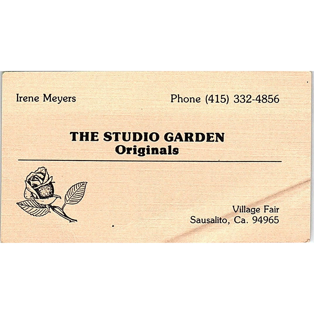 Irene Meyers The Studio Garden Sausalito CA Vintage Business Card SD9-B4