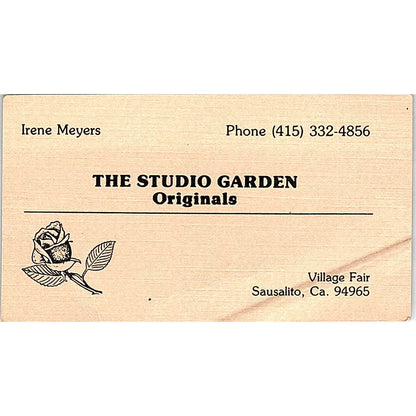 Irene Meyers The Studio Garden Sausalito CA Vintage Business Card SD9-B4