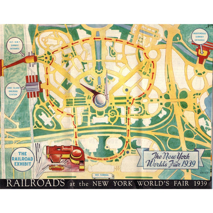 1939 Railroads at the New York World's Fair Fold Out Map & Brochure AF2-A4