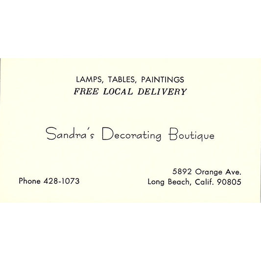 Sandra's Decorating Boutique Long Beach CA Vintage Business Card SF3-B2