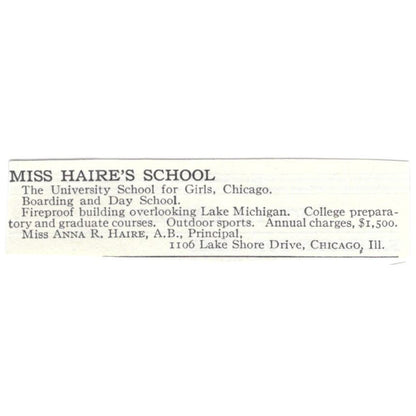 Miss Haire's School Anna R. Haire Chicago c1918 Original Advertisement AE5-SA8
