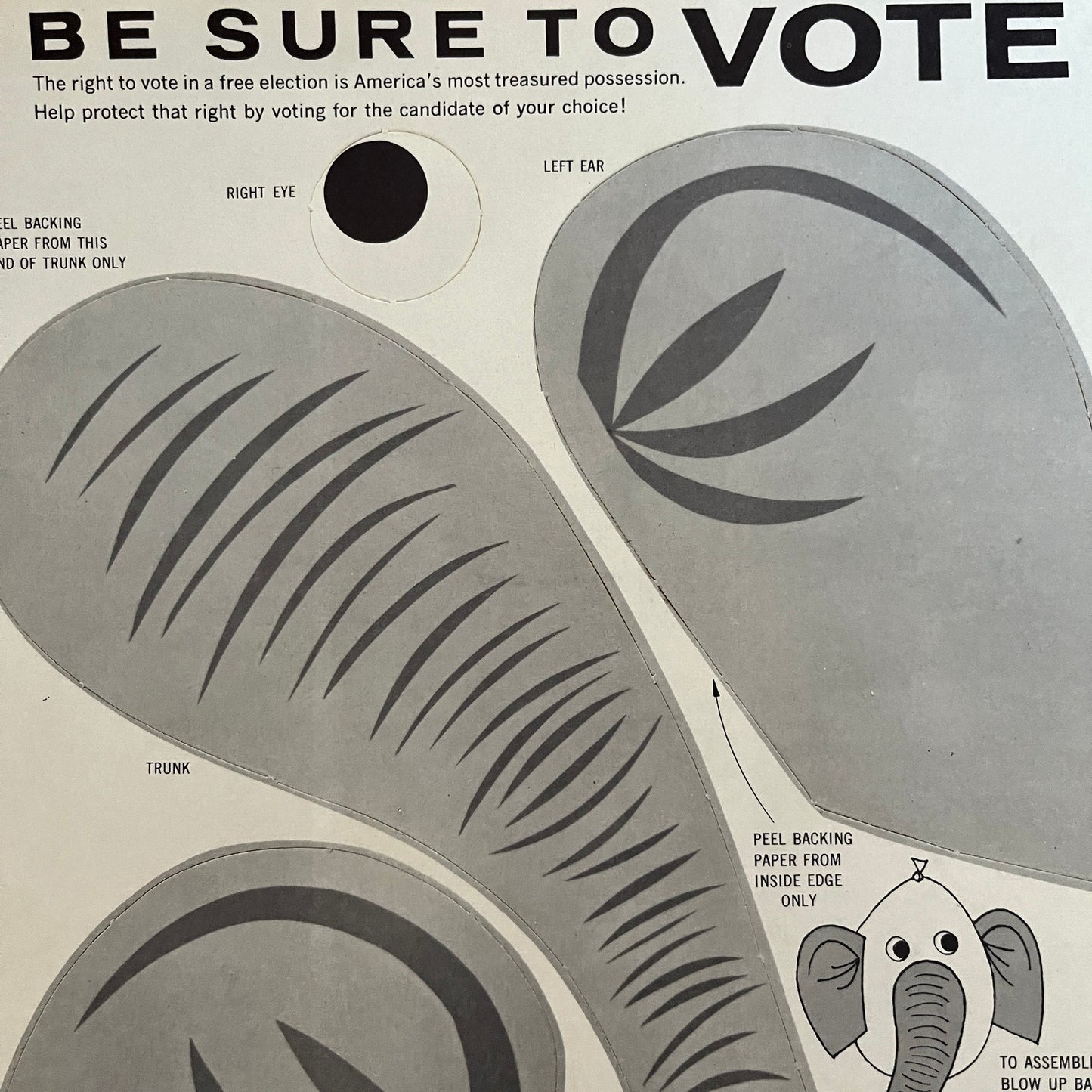 GOP Republican Party Be Sure to Vote Elephant Balloon Stick-ons 1960s AF3