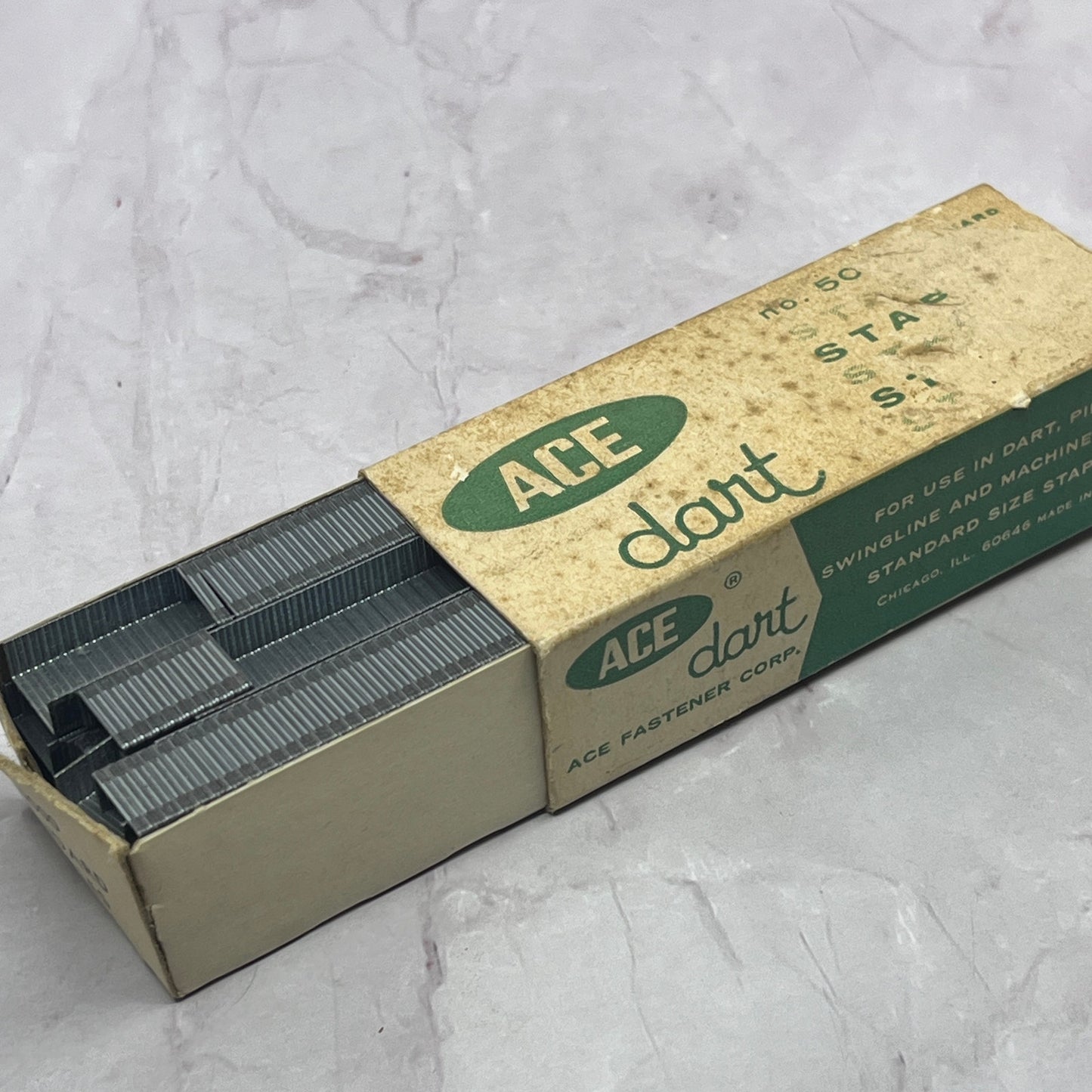 Vintage Ace Dart No. 50 Standard Staples 5000 Count NOS Box Shrex Fort Wayne TC5