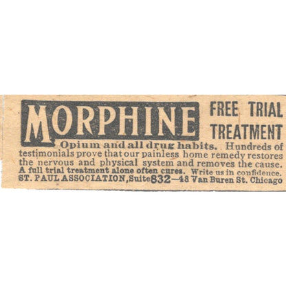 Morphine Drug Habit Treatment St. Paul Association Chicago 1910 Ad AF1-SS8