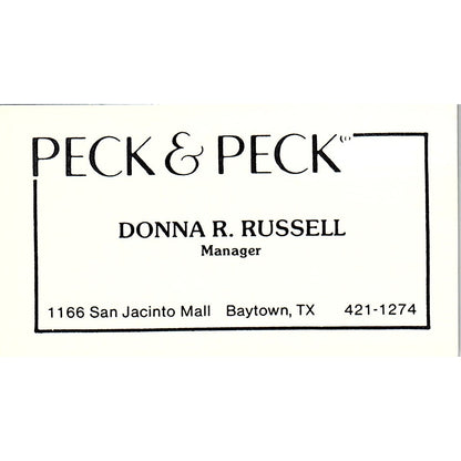 Peck & Peck Donna R Russell Baytown TX Vintage Business Card SE5-B5