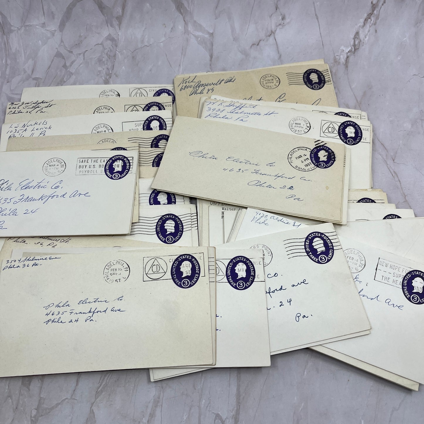 Huge Lot 50+ Philadelphia Electric Company 1957 Postal Cover Envelopes TG7-PEC2