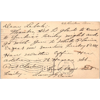 1910 Postal Mailing Card Lelah J. Miller Yonkers NY PD1