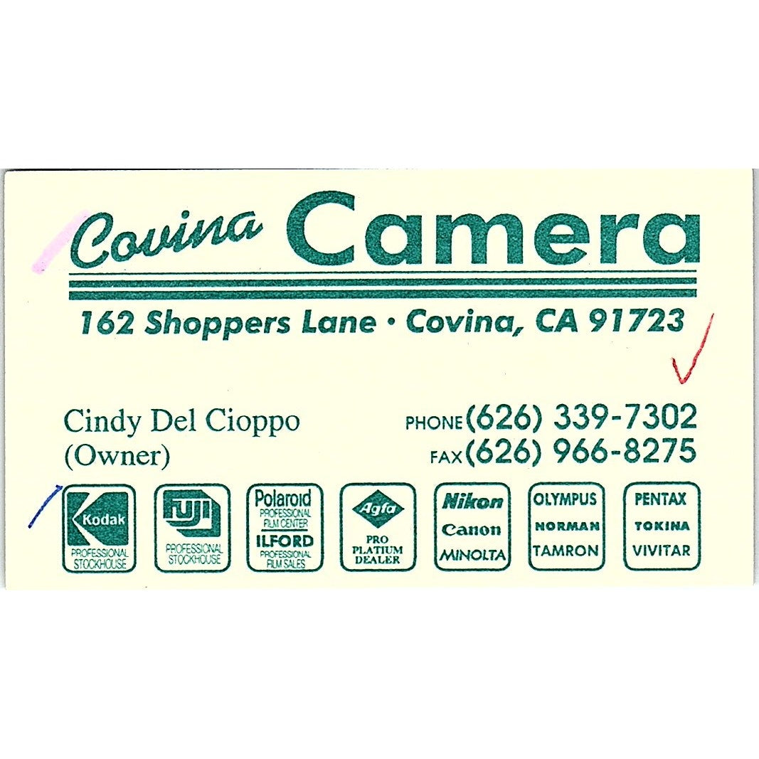 Cindy Del Cioppo Covina Camera Covina CA Vintage Business Card SC9-B11