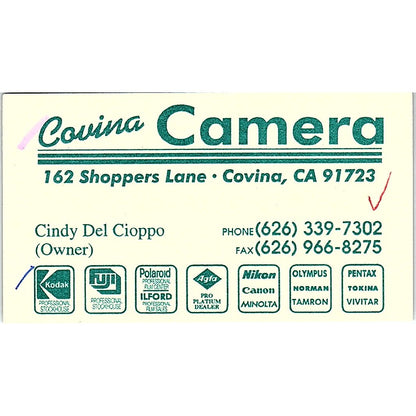 Cindy Del Cioppo Covina Camera Covina CA Vintage Business Card SC9-B11