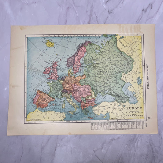 Map of Europe, Central Europe Double Sided 1910 Print V14-7