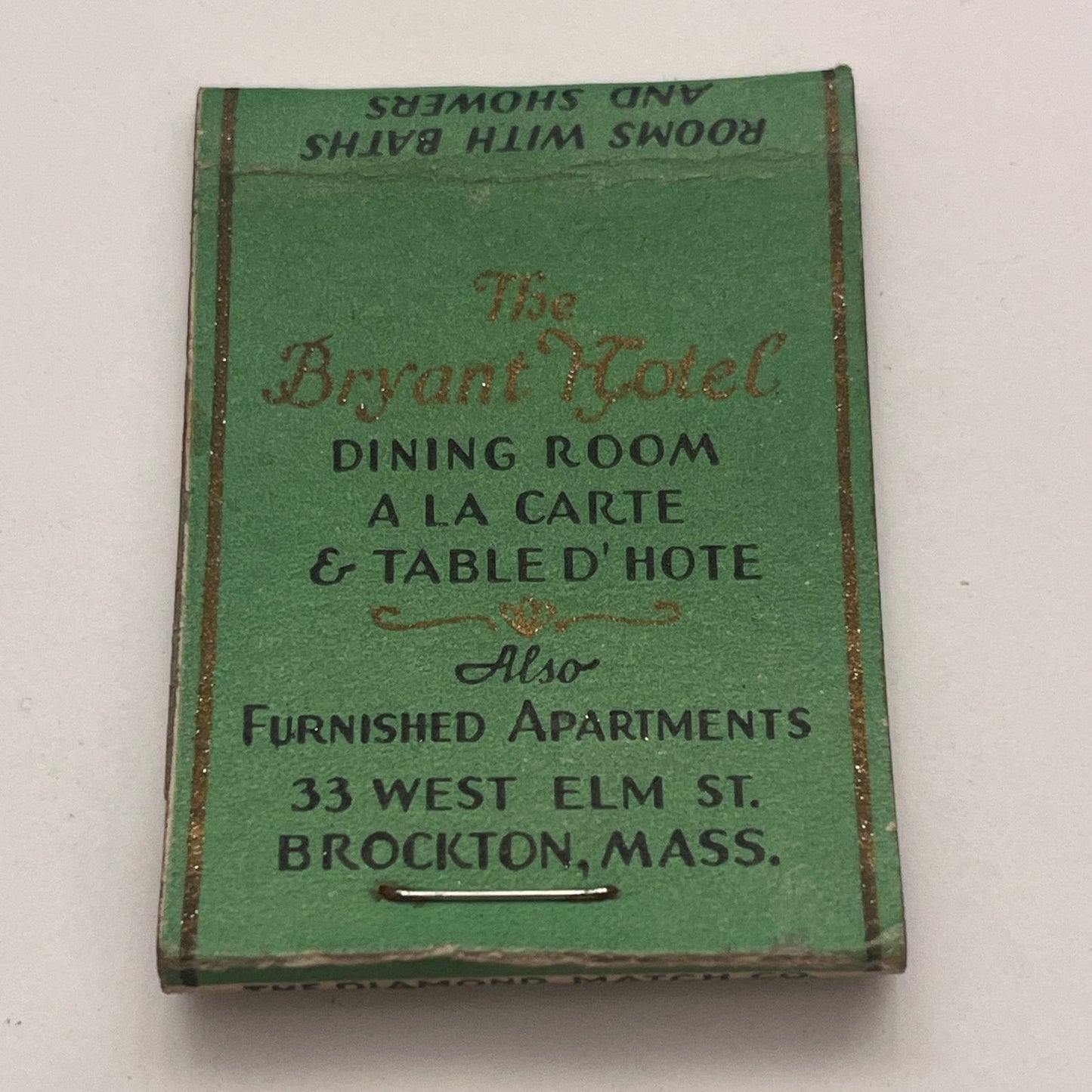 The Bryant Hotel Brockton MA Vintage Matchbook Cover TB8-MB2-6