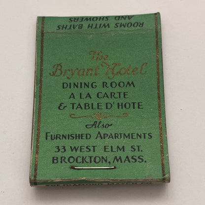 The Bryant Hotel Brockton MA Vintage Matchbook Cover TB8-MB2-6