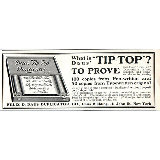 Tip Top Duplicator Felix D. Daus Duplicator Co NY 1903 Magazine Ad AF2-O4