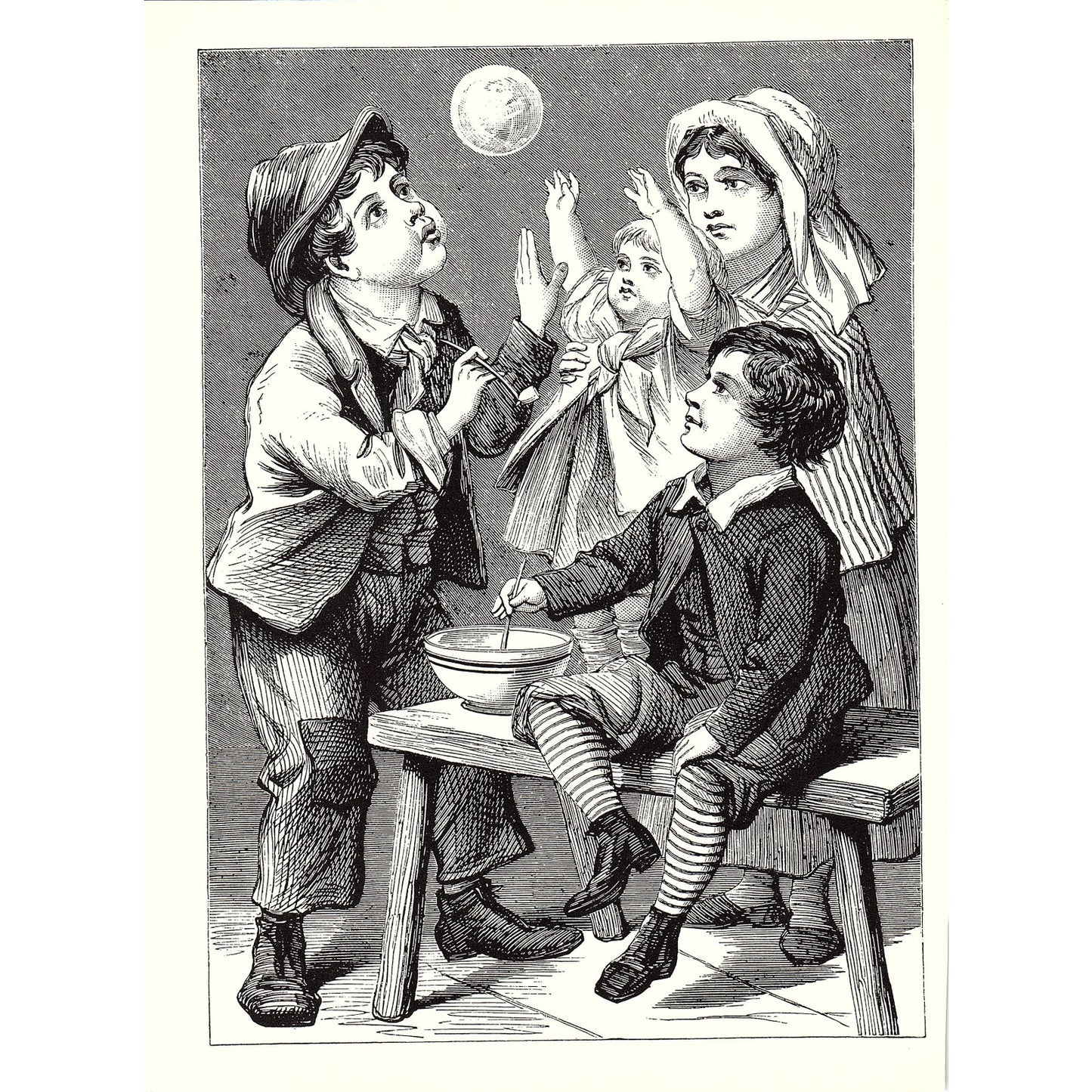 Blowing Bubbles Victorian Illustration For Children Engraving 1879 Print 8x11 V4